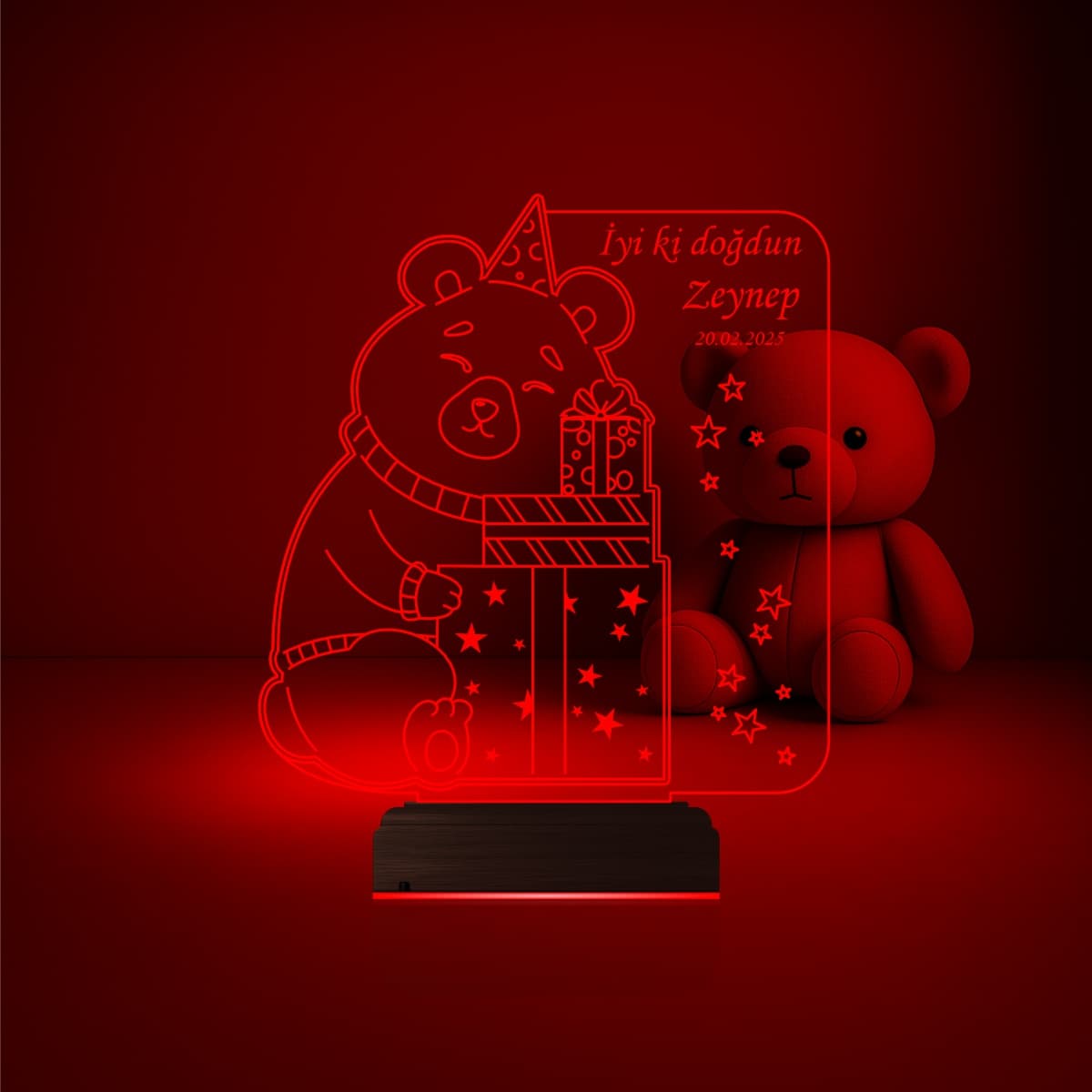 Медвежонок с подарком — 3D LED Ночник | Подарок на день рождения 3