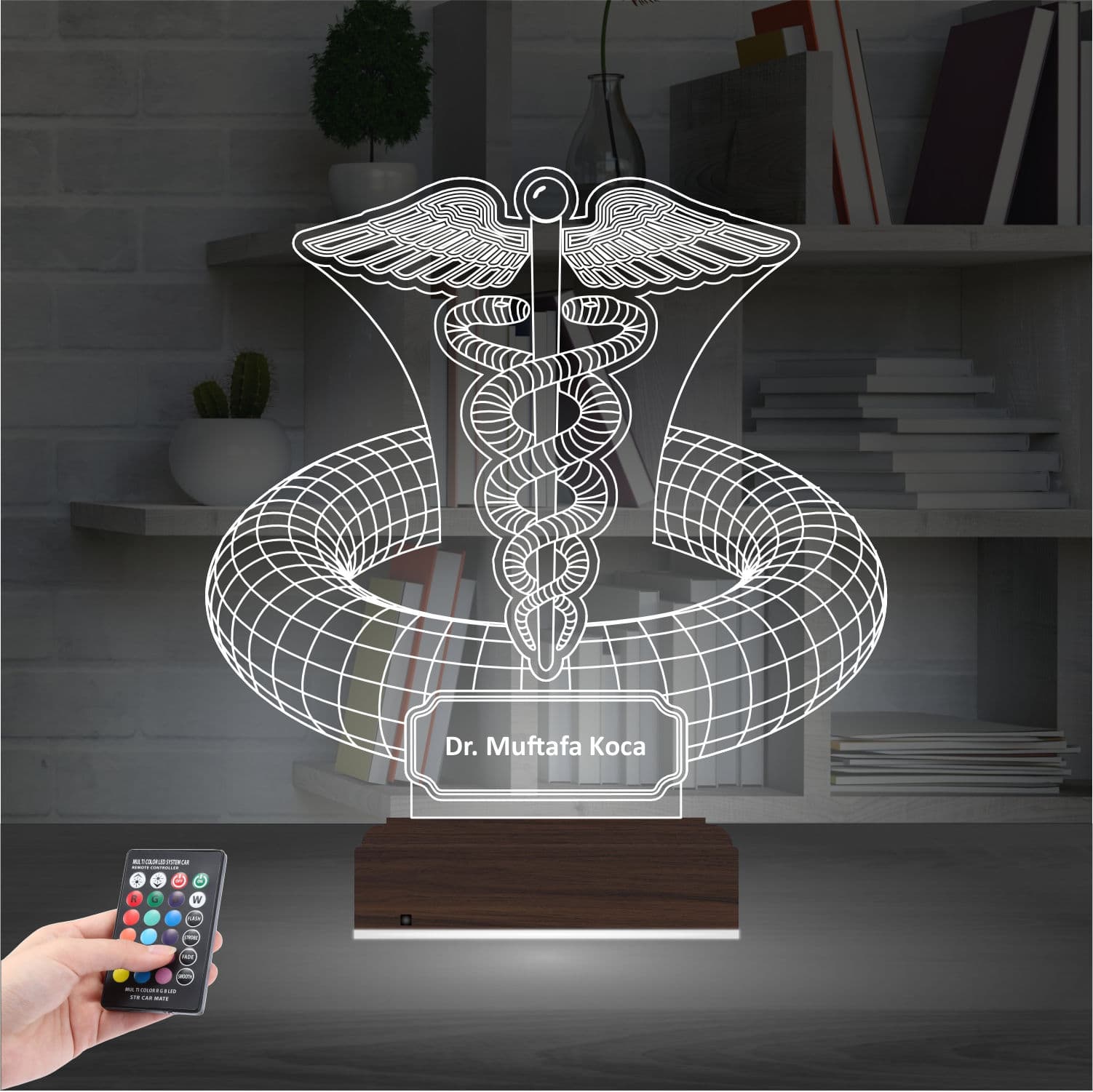 Кадуцей — 3D LED Ночник | Подарок врачу 2