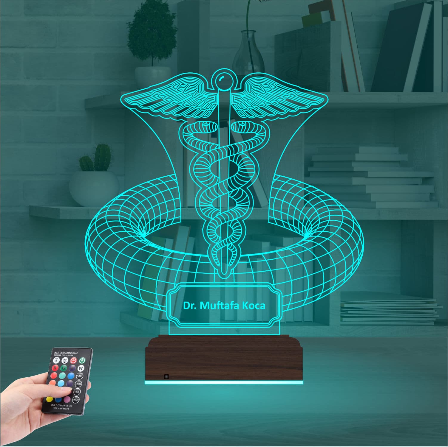 Кадуцей — 3D LED Ночник | Подарок врачу 3