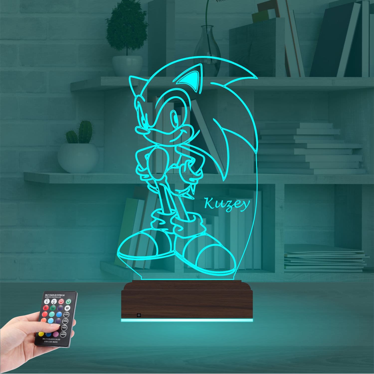 Соник с именем — 3D LED Ночник | Подарок ребёнку 3