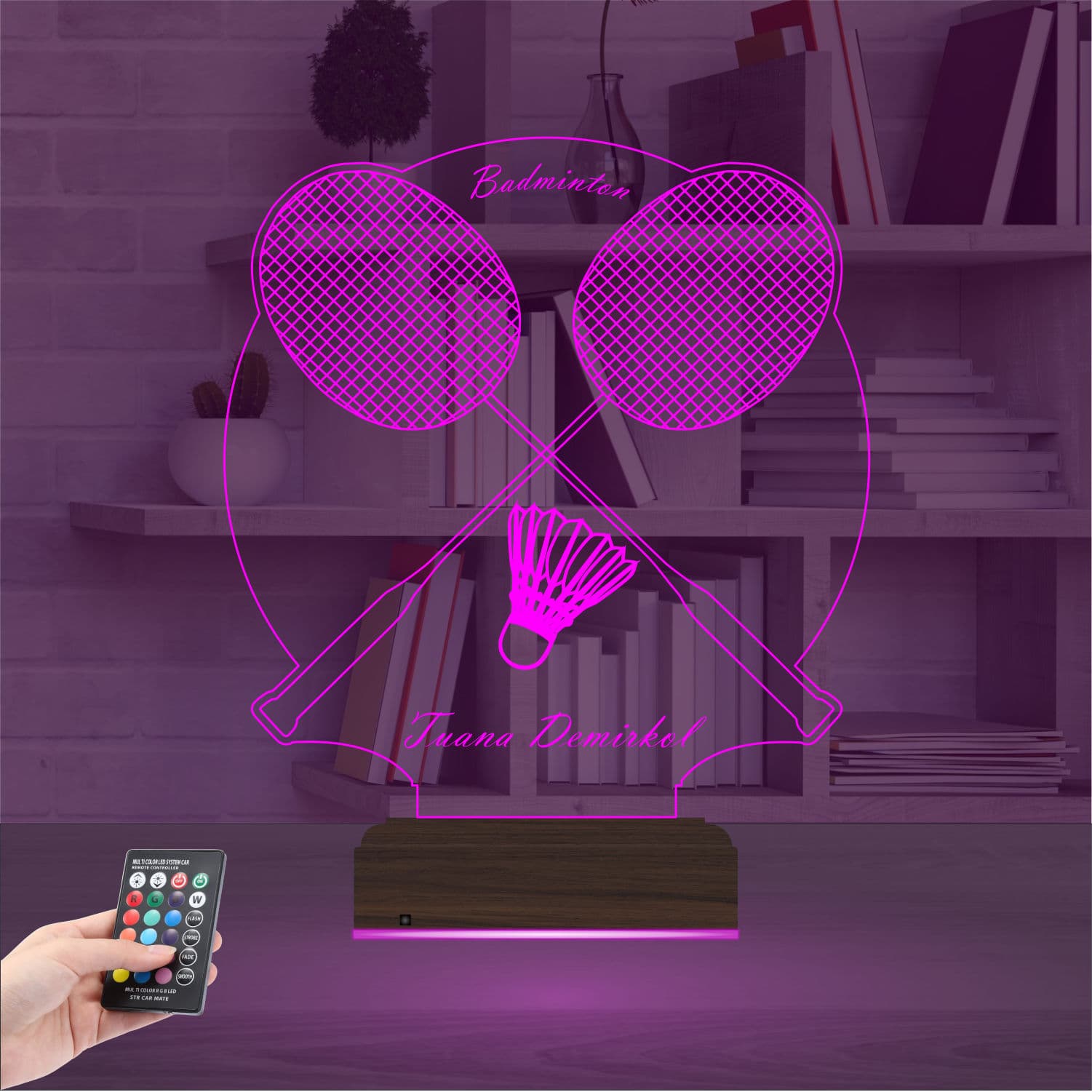 Бадминтон — 3D LED Ночник с именем | Подарок спортсмену 4