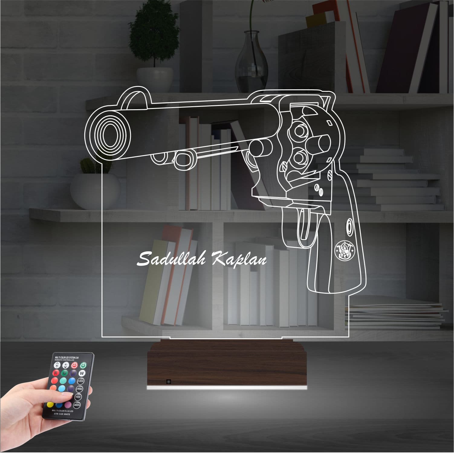 Револьвер с именем — 3D LED Ночник | Подарок мужчине 2