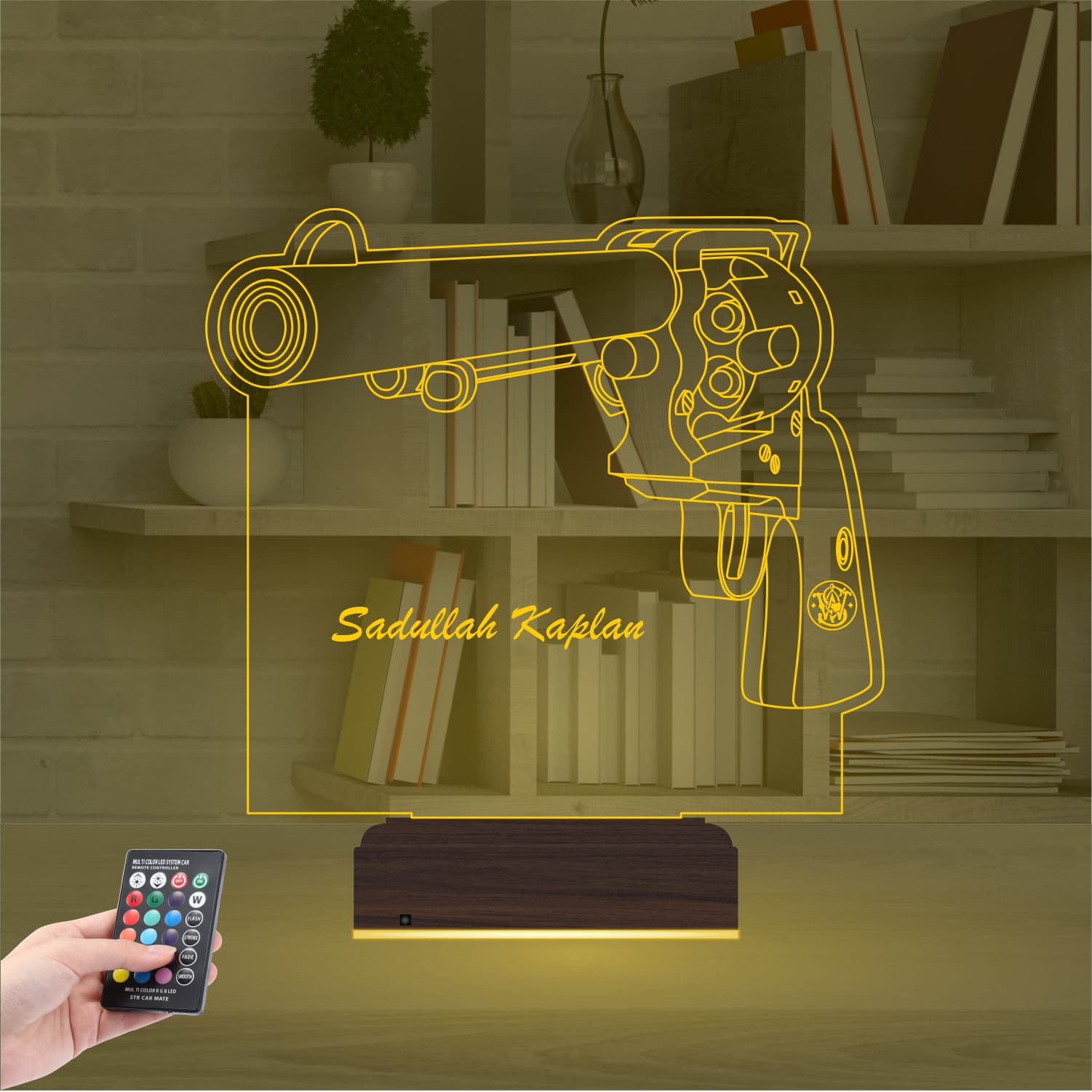 Револьвер с именем — 3D LED Ночник | Подарок мужчине 8