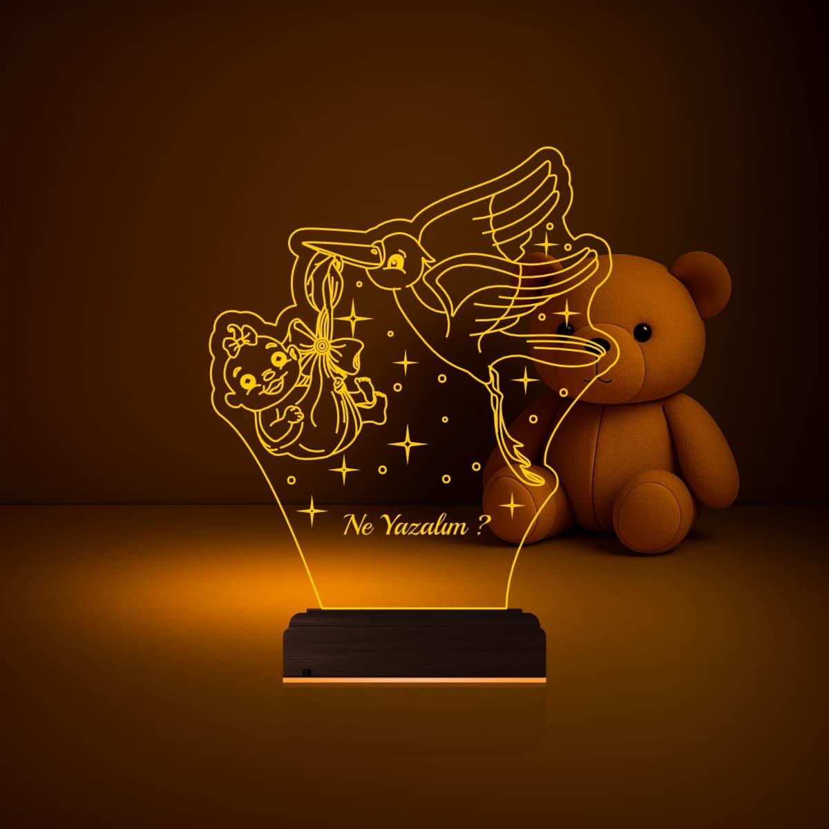 Аист с младенцем — 3D LED Ночник | Подарок на рождение ребенка 1