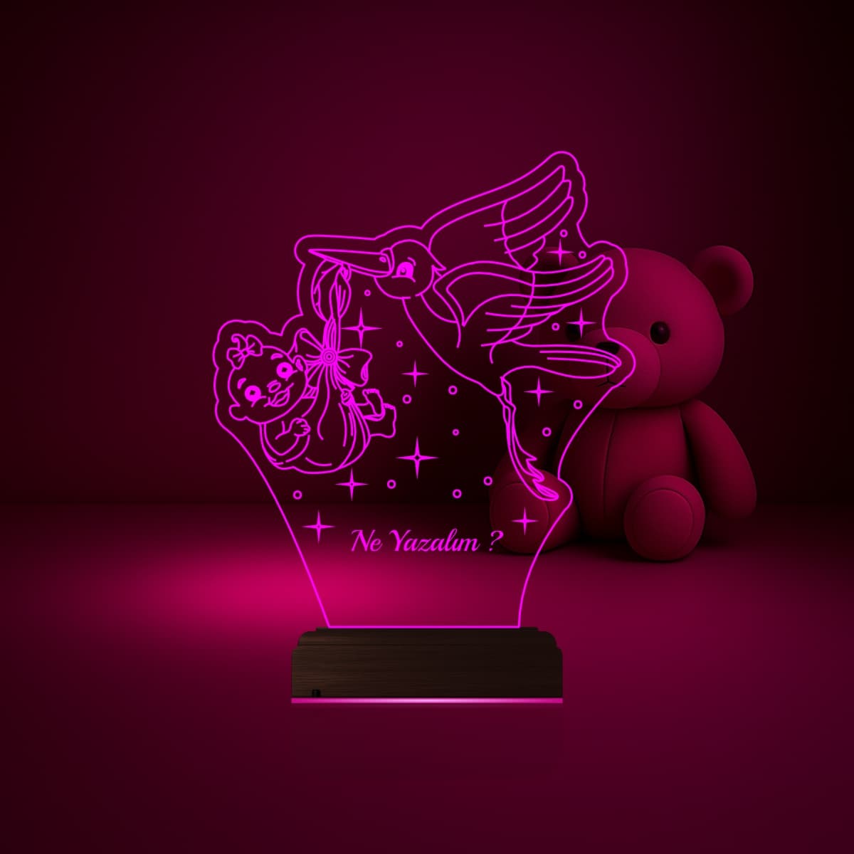 Аист с младенцем — 3D LED Ночник | Подарок на рождение ребенка 6