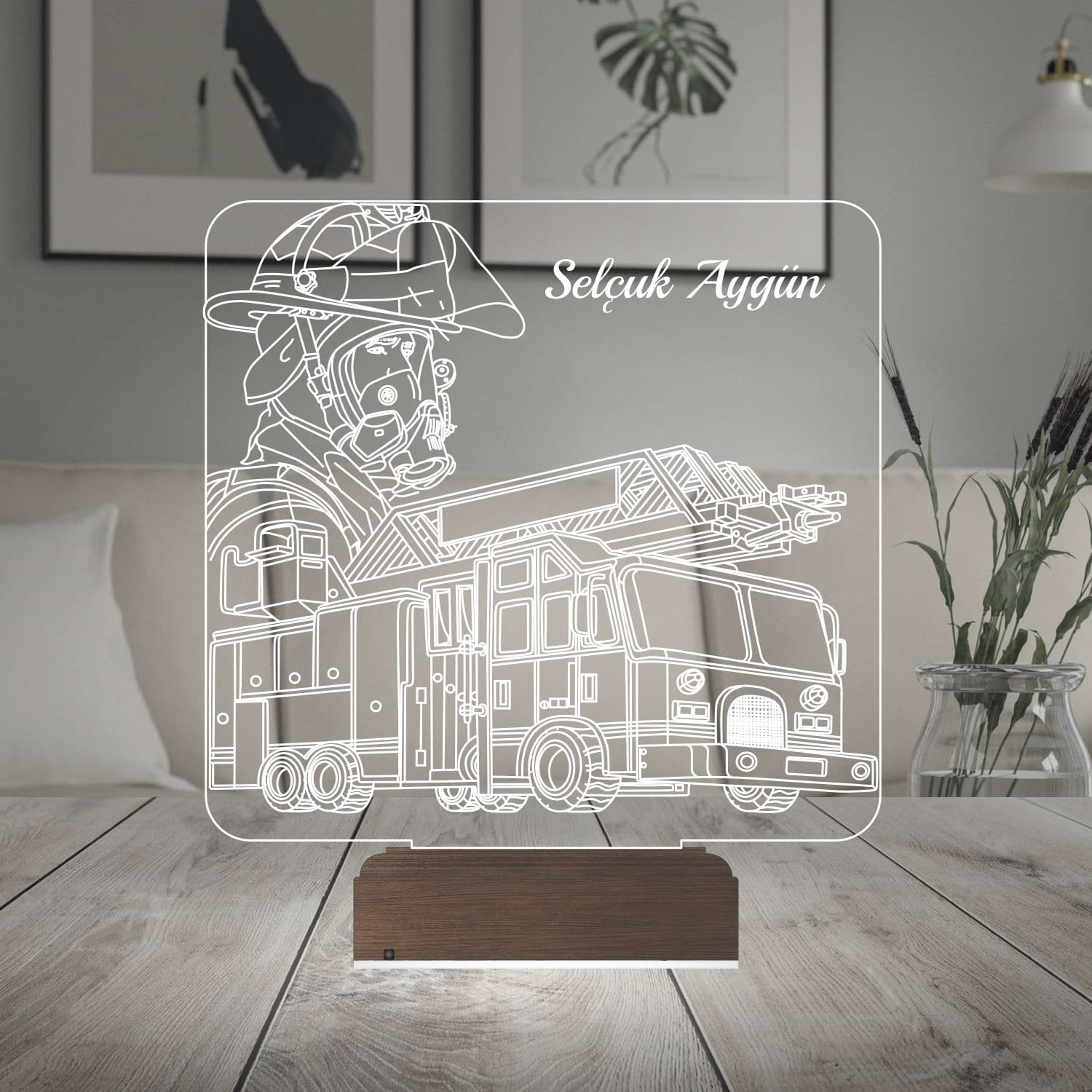 Пожарный и Машина — 3D LED Ночник | Именной подарок 2