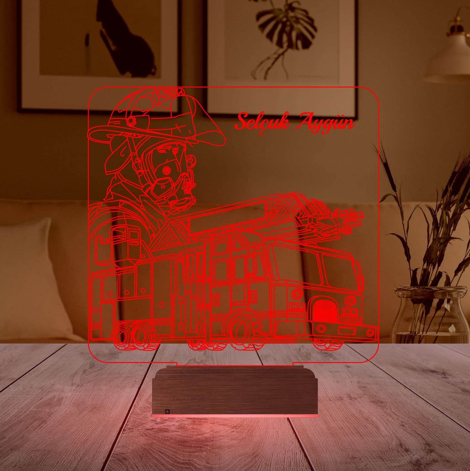 Пожарный и Машина — 3D LED Ночник | Именной подарок 4