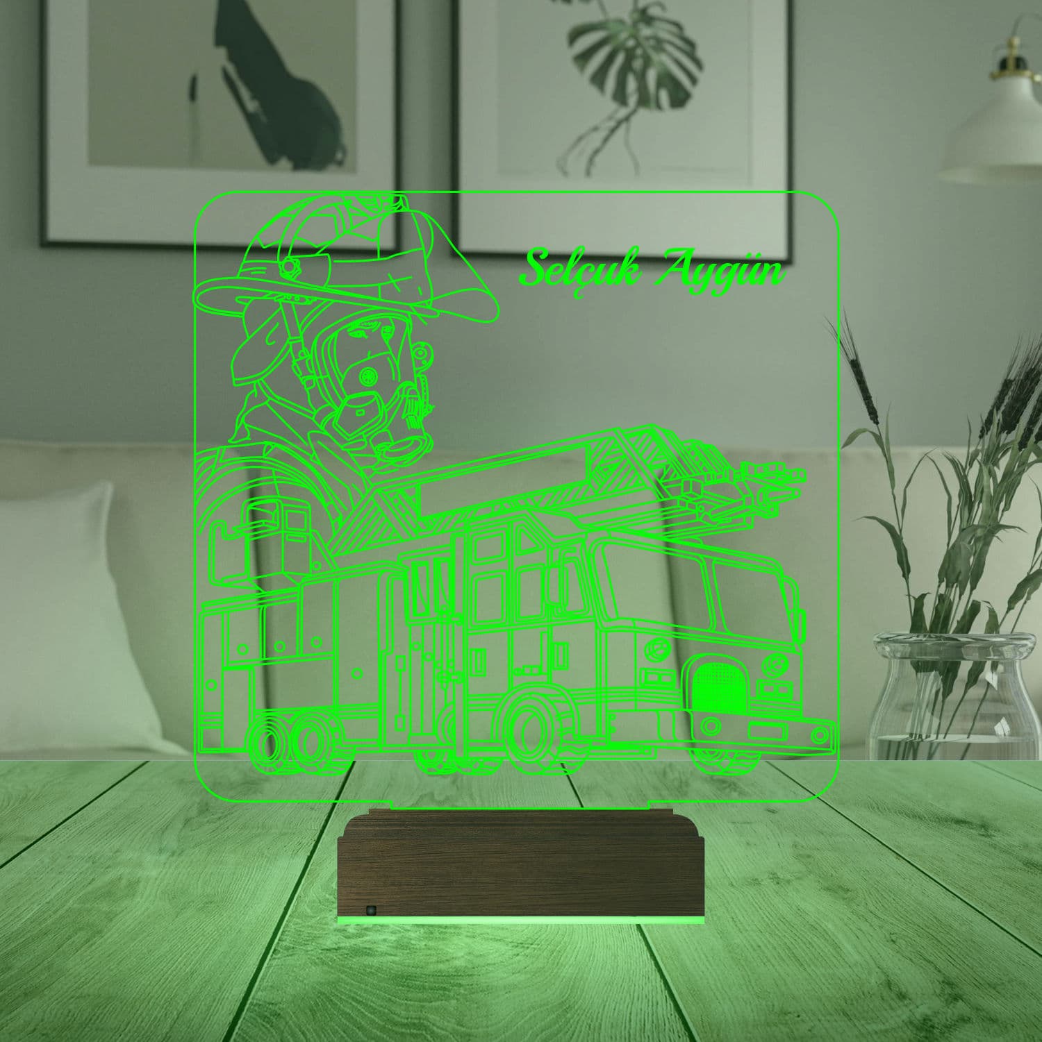 Пожарный и Машина — 3D LED Ночник | Именной подарок 7