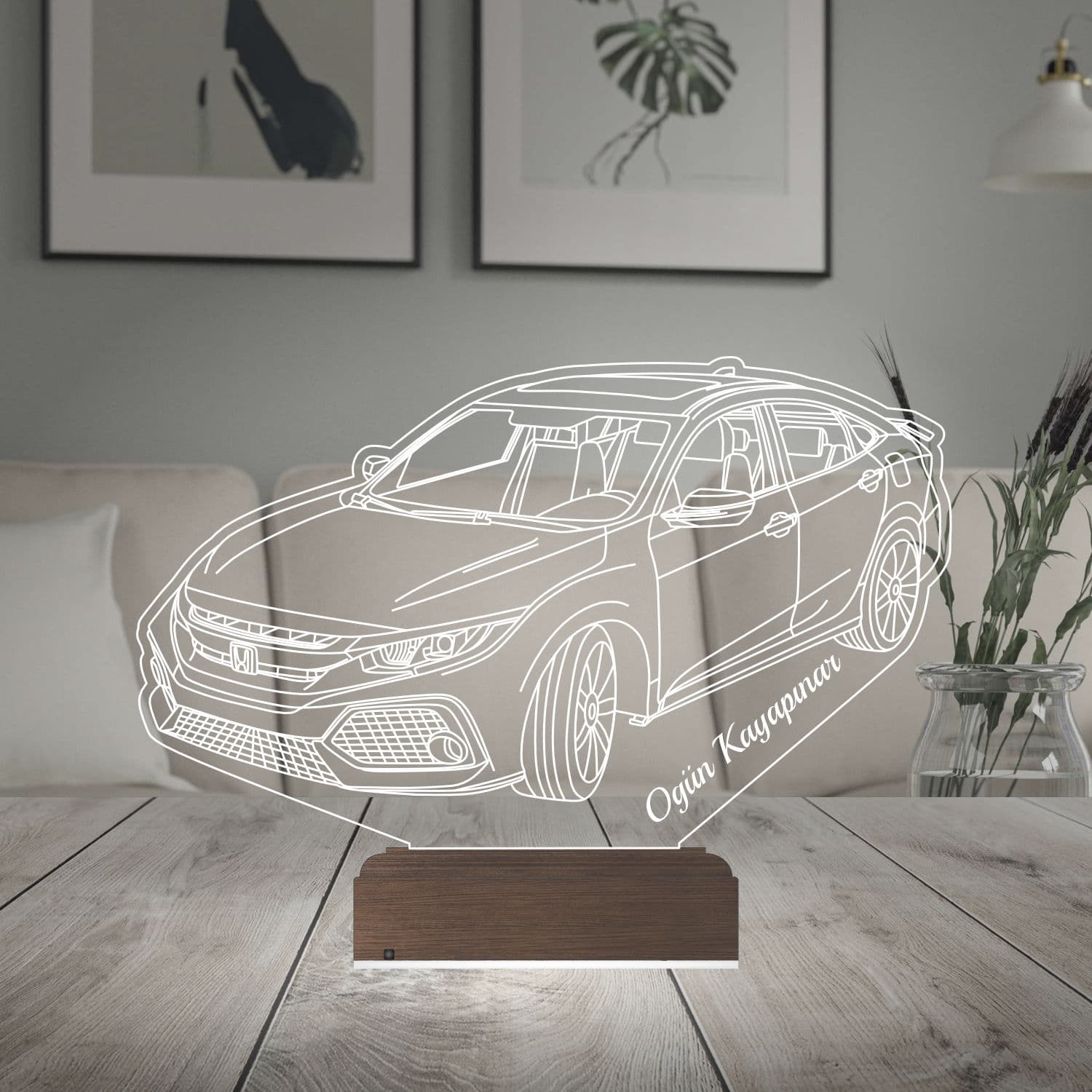 Honda Civic — 3D LED Ночник | Подарок мужчине 2