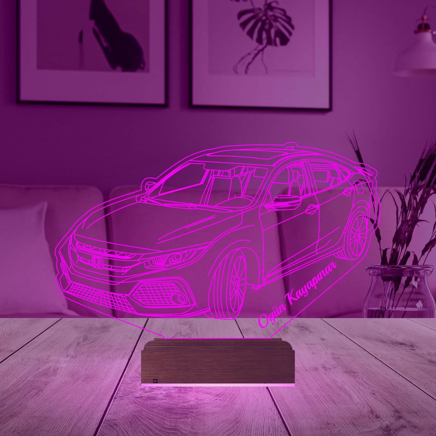 Honda Civic — 3D LED Ночник | Подарок мужчине 5