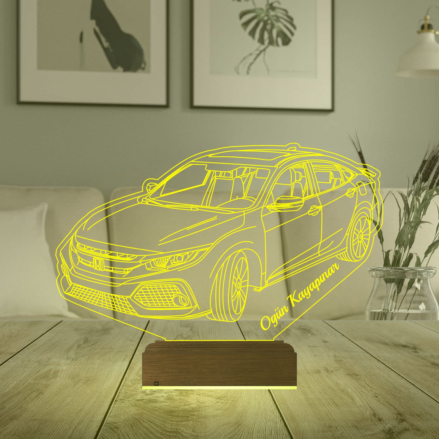 Honda Civic — 3D LED Ночник | Подарок мужчине 6