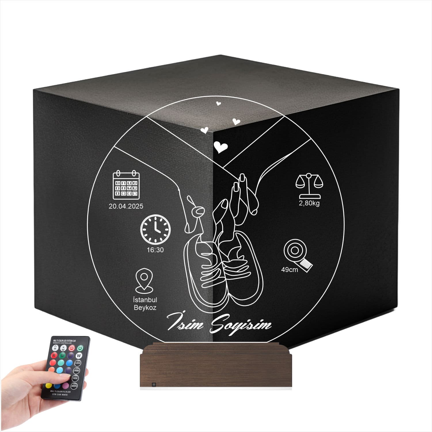 Метрика новорожденного — 3D LED Ночник | Подарок родителям 1