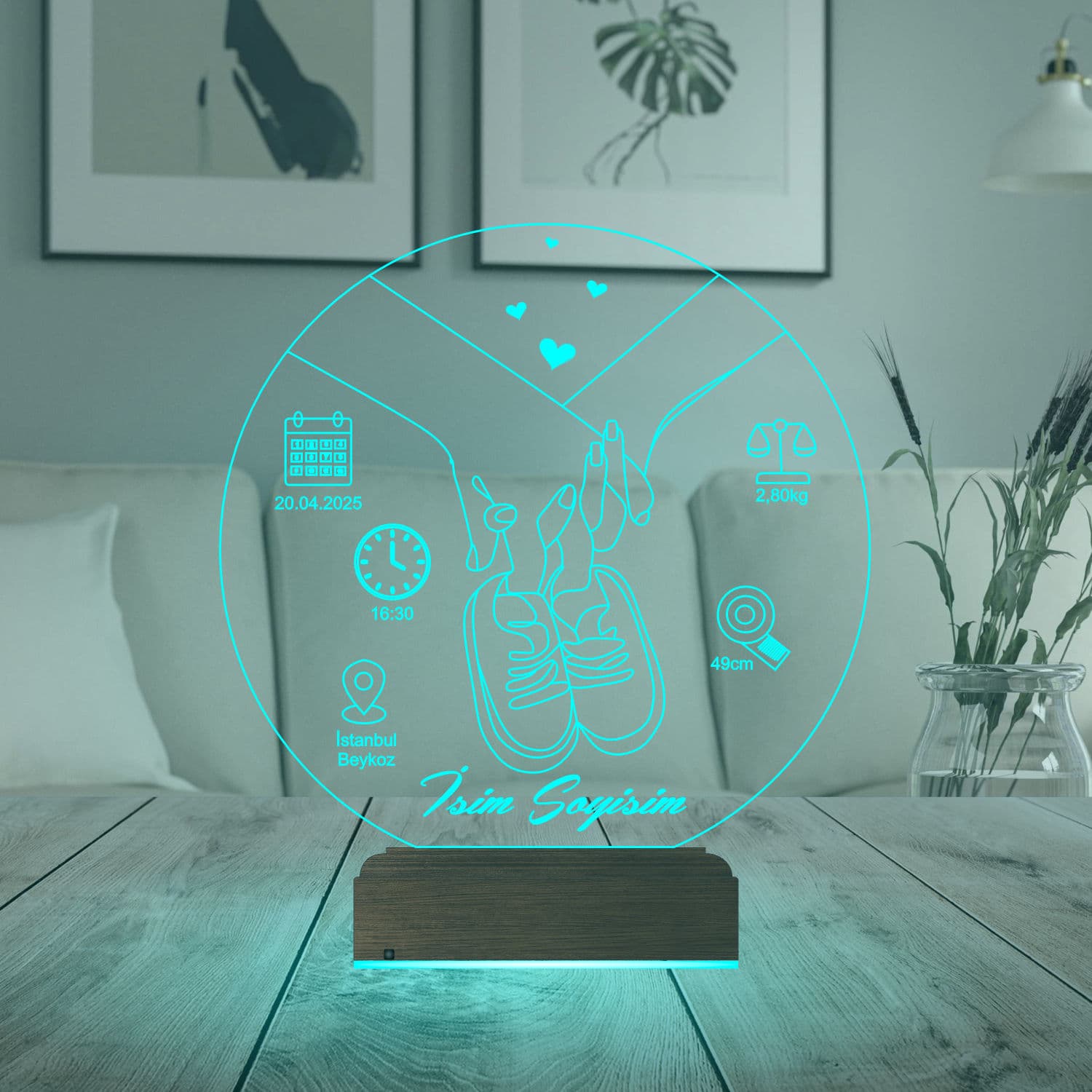 Метрика новорожденного — 3D LED Ночник | Подарок родителям 3