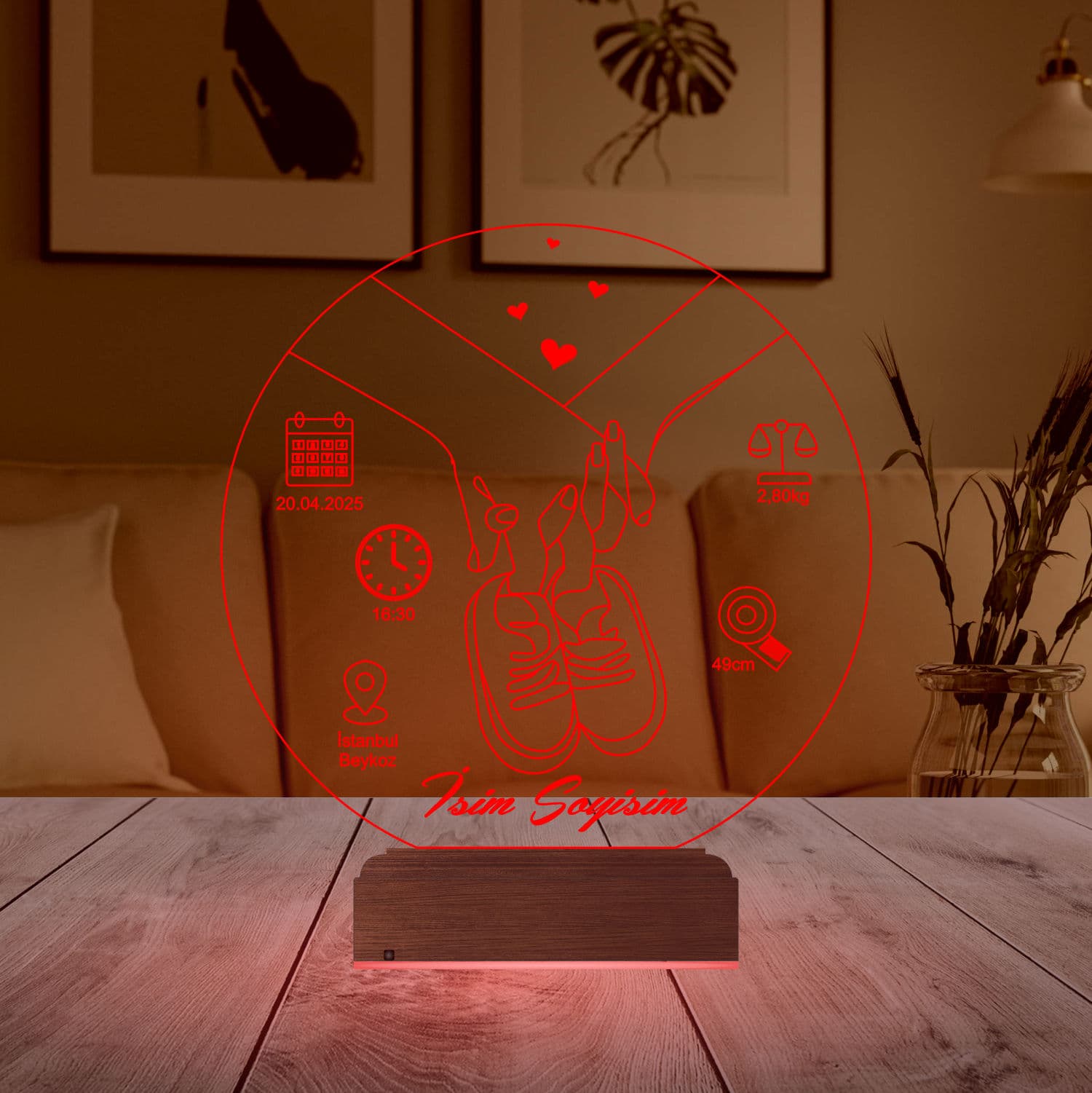 Метрика новорожденного — 3D LED Ночник | Подарок родителям 4