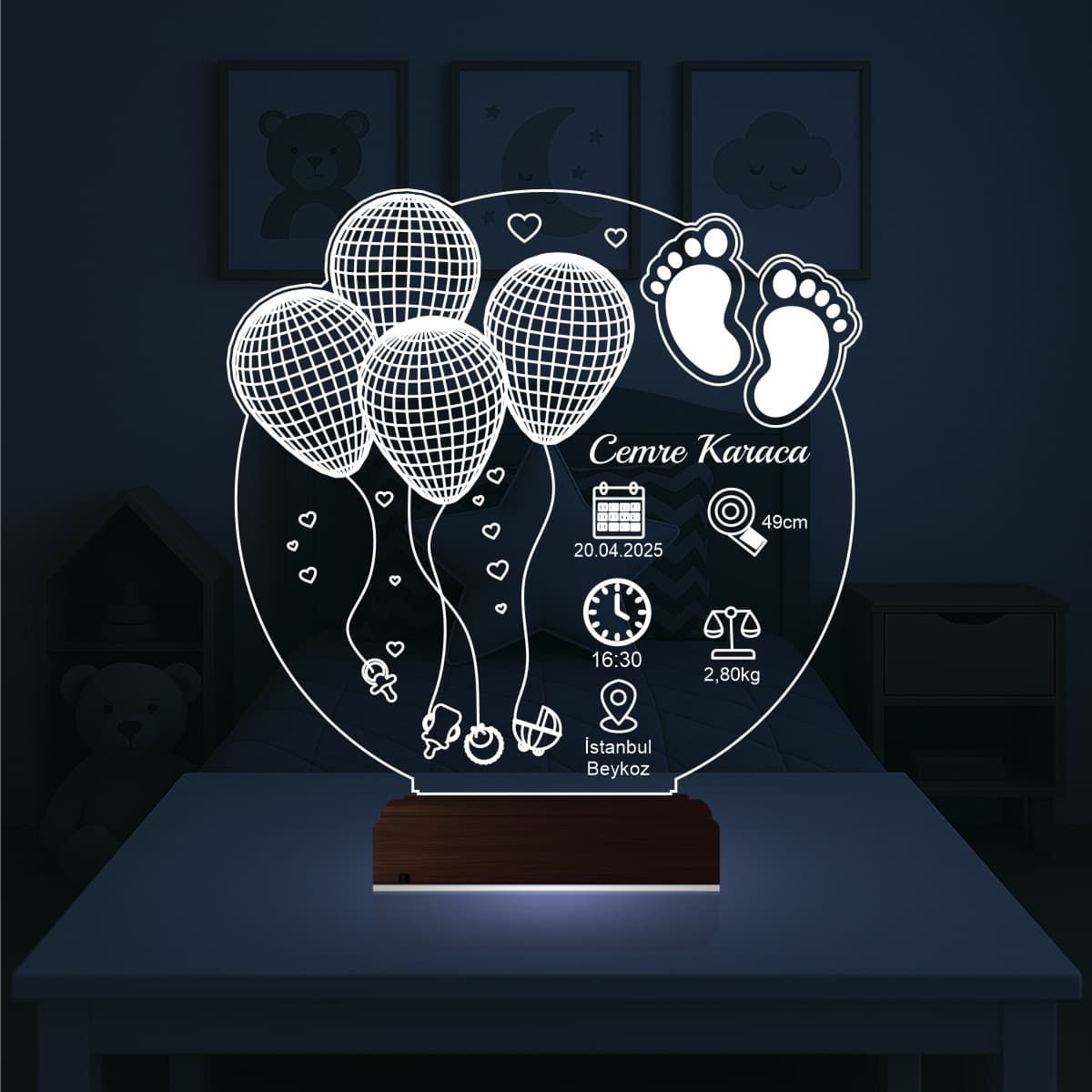 Метрика новорожденного — 3D LED Ночник | Подарок на рождение 1