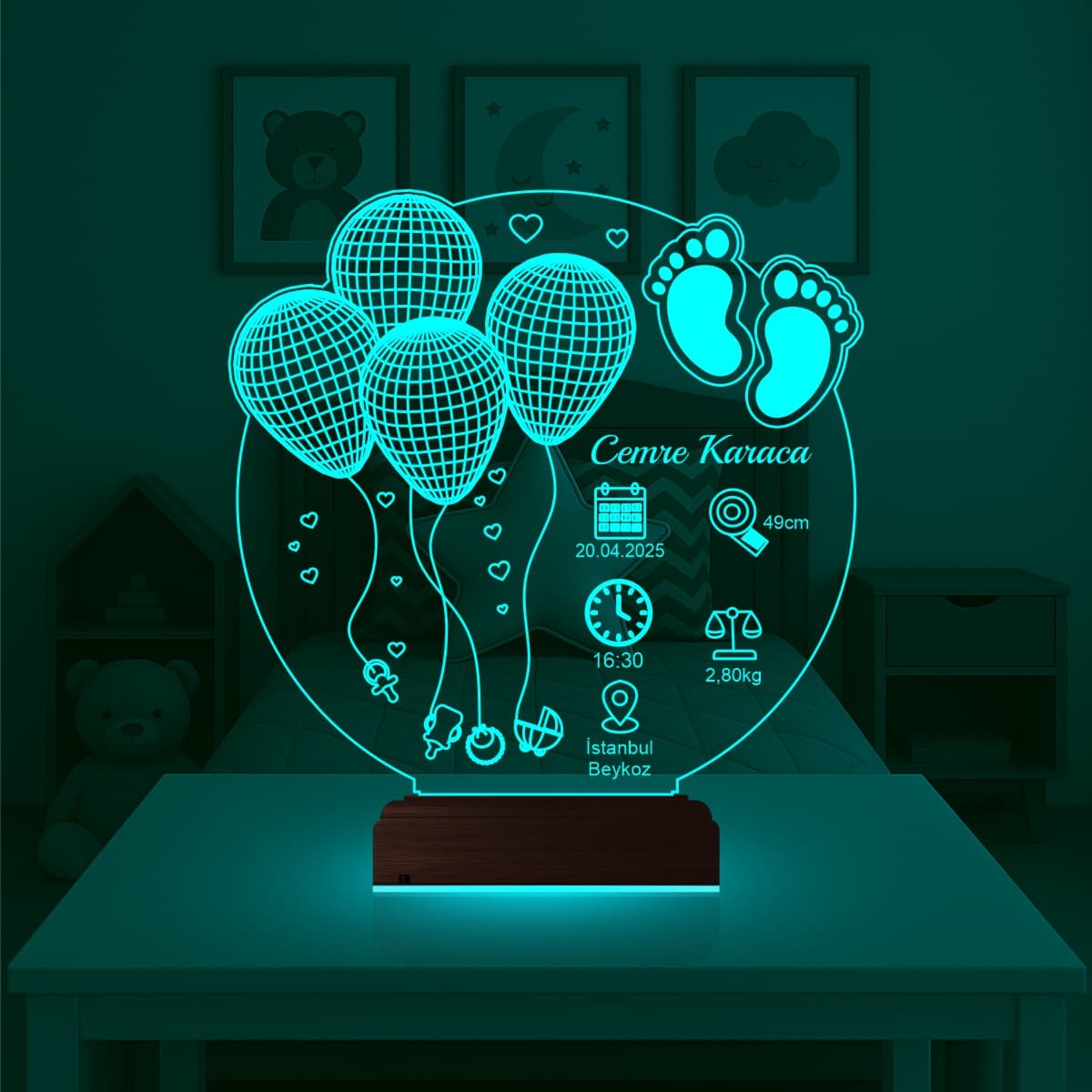 Метрика новорожденного — 3D LED Ночник | Подарок на рождение 2