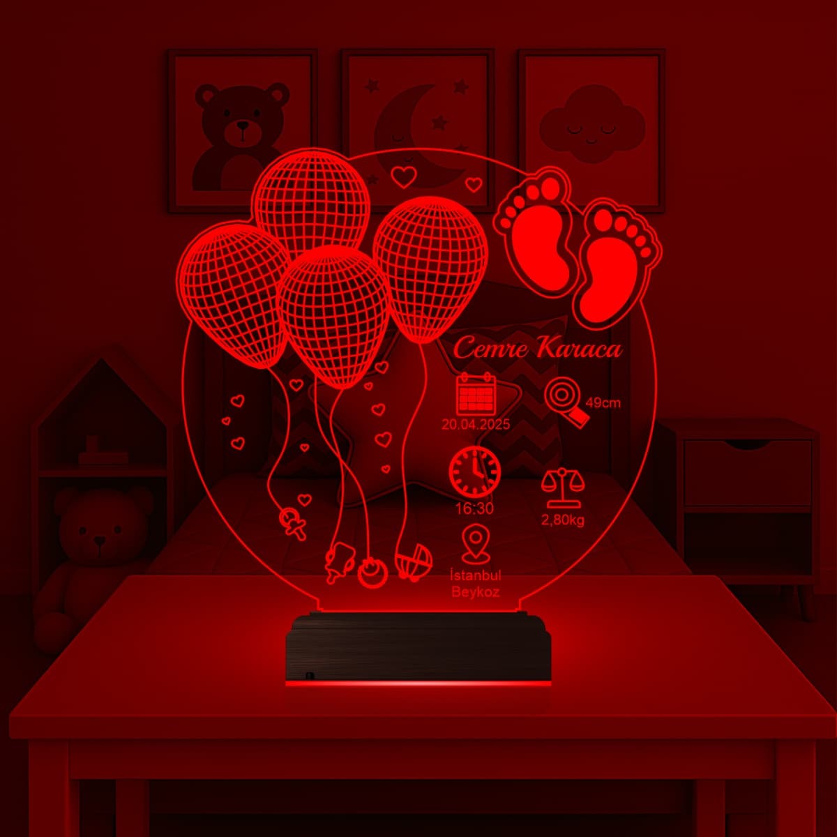 Метрика новорожденного — 3D LED Ночник | Подарок на рождение 3