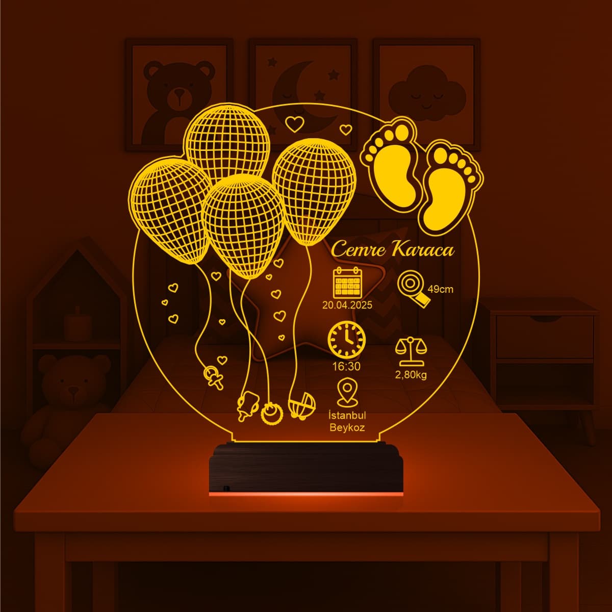 Метрика новорожденного — 3D LED Ночник | Подарок на рождение 6