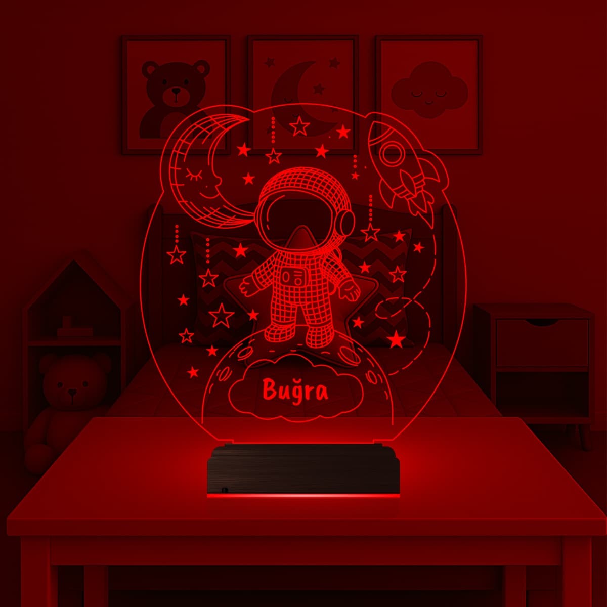 Космонавт — 3D LED Ночник с именем | Подарок ребенку 3