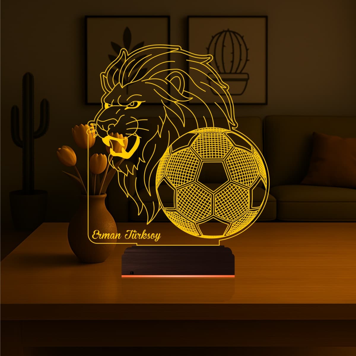 Лев и Футбол (с именем) — 3D LED Ночник | Подарок футболисту 1