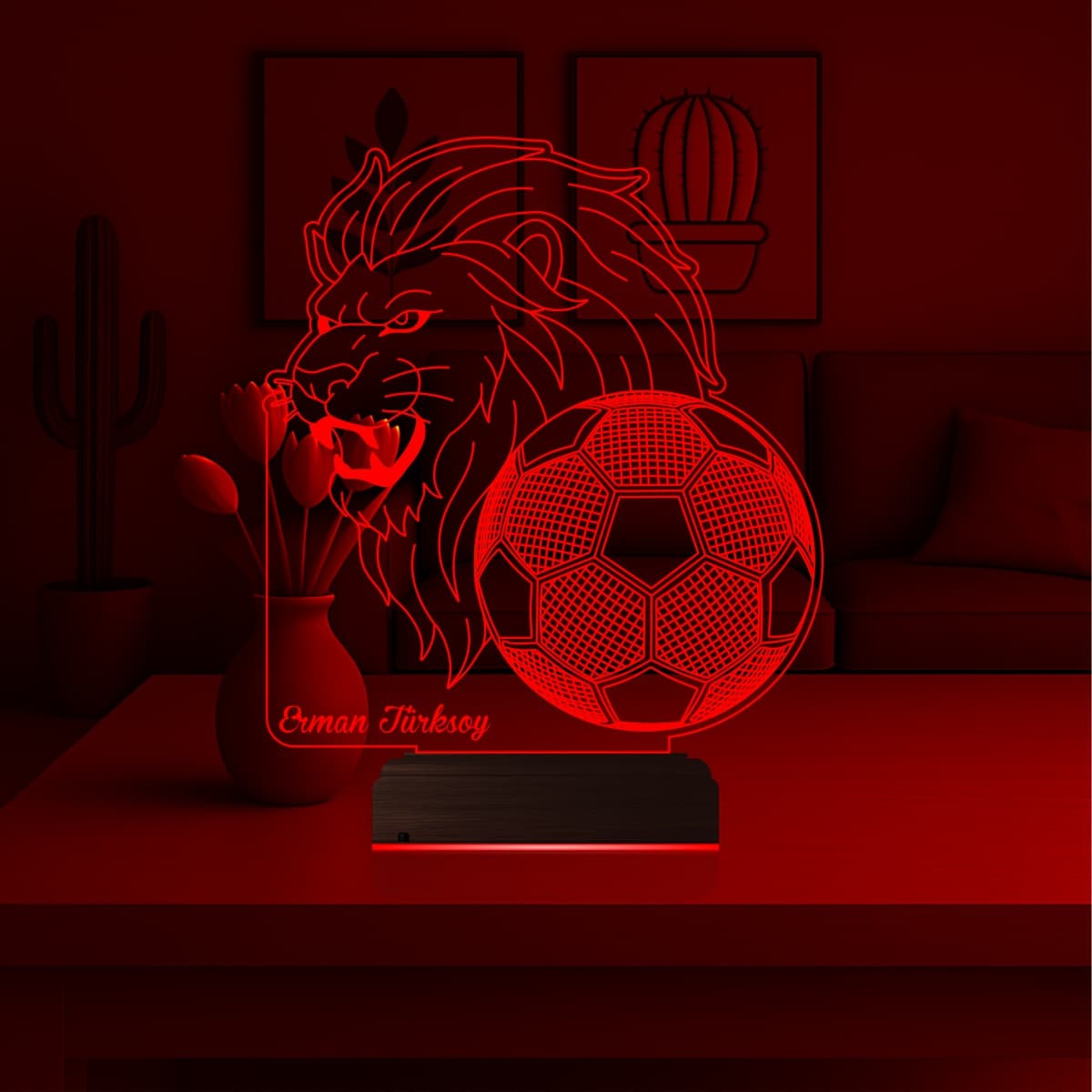 Лев и Футбол (с именем) — 3D LED Ночник | Подарок футболисту 2