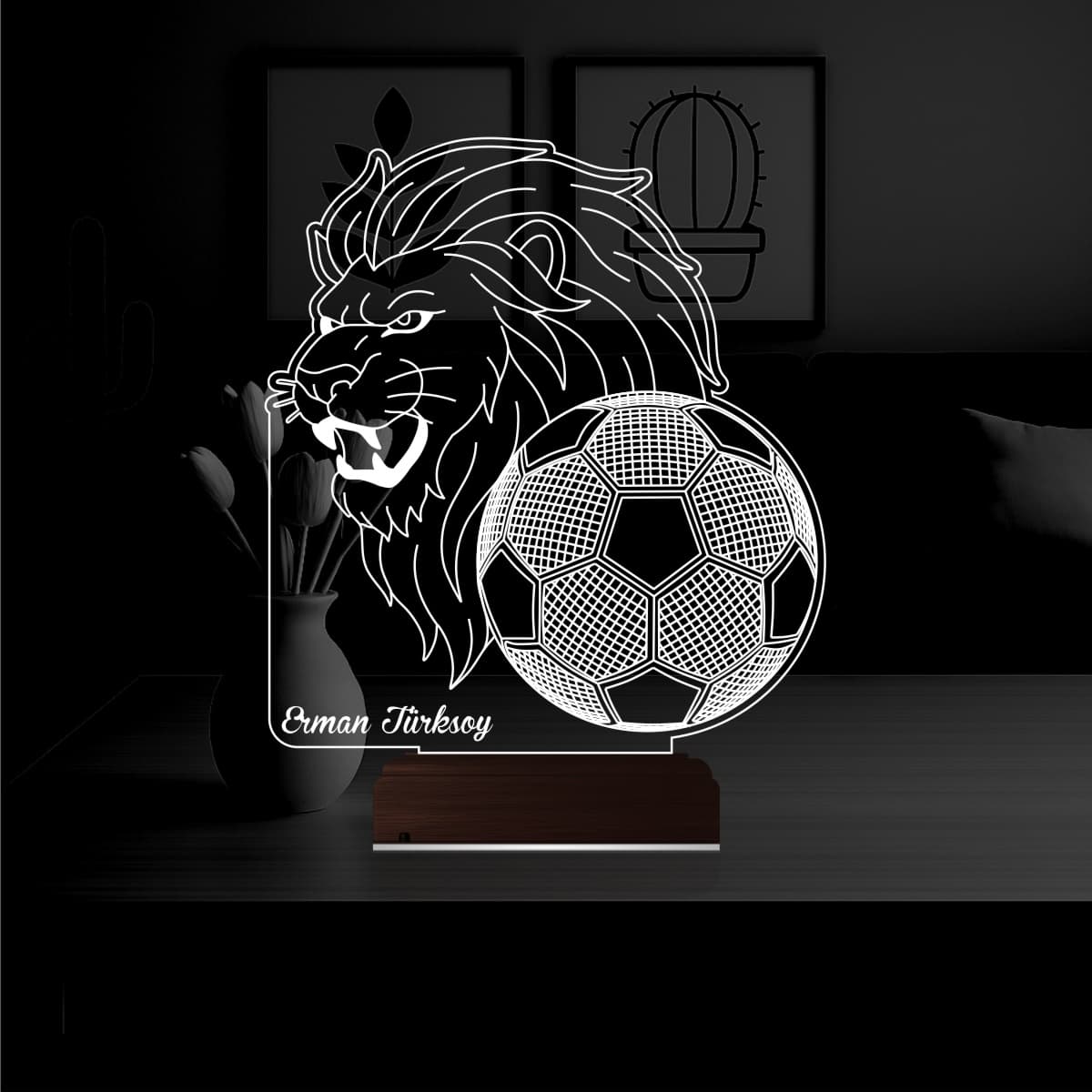 Лев и Футбол (с именем) — 3D LED Ночник | Подарок футболисту 6