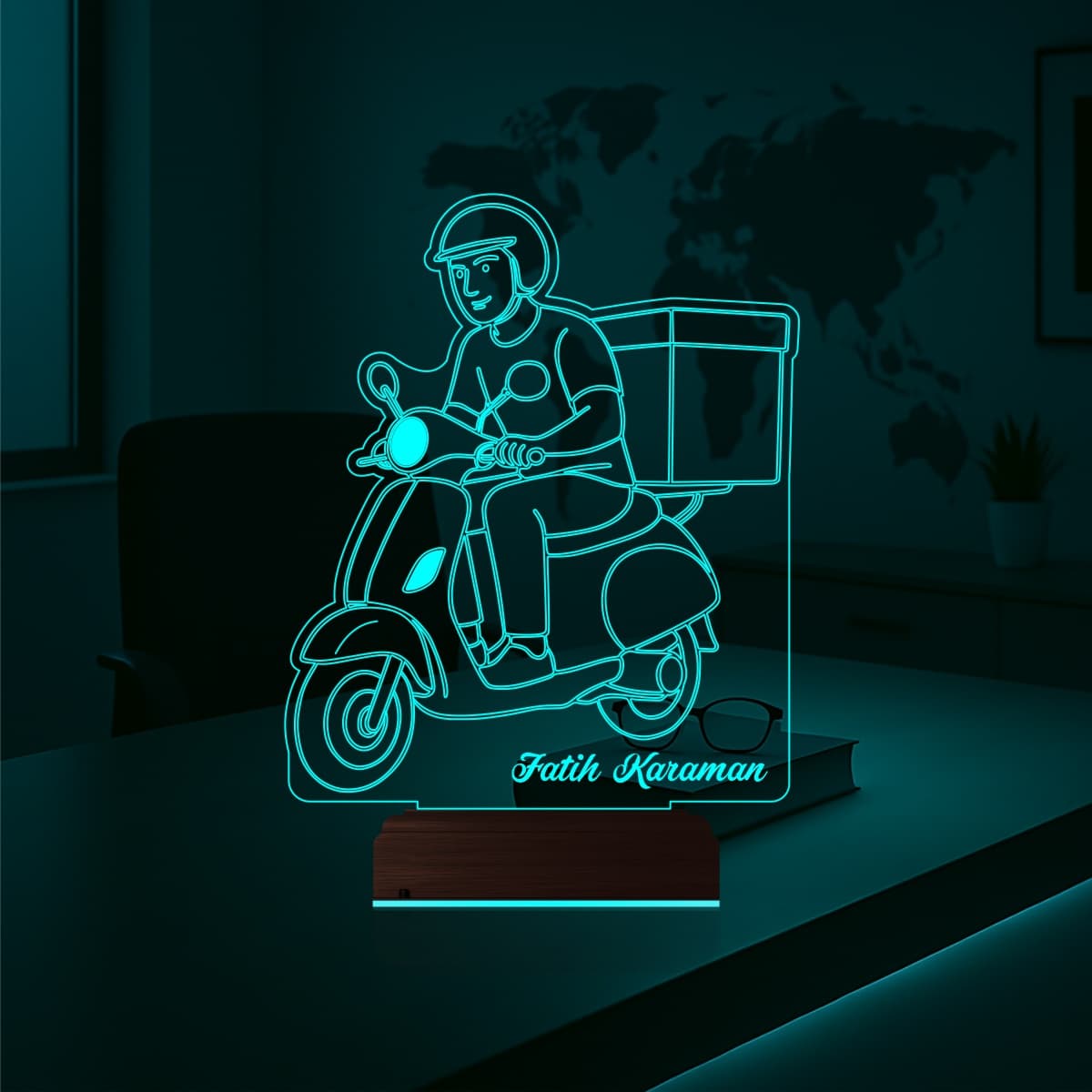 Курьер на скутере — 3D LED Ночник | Именной подарок 2