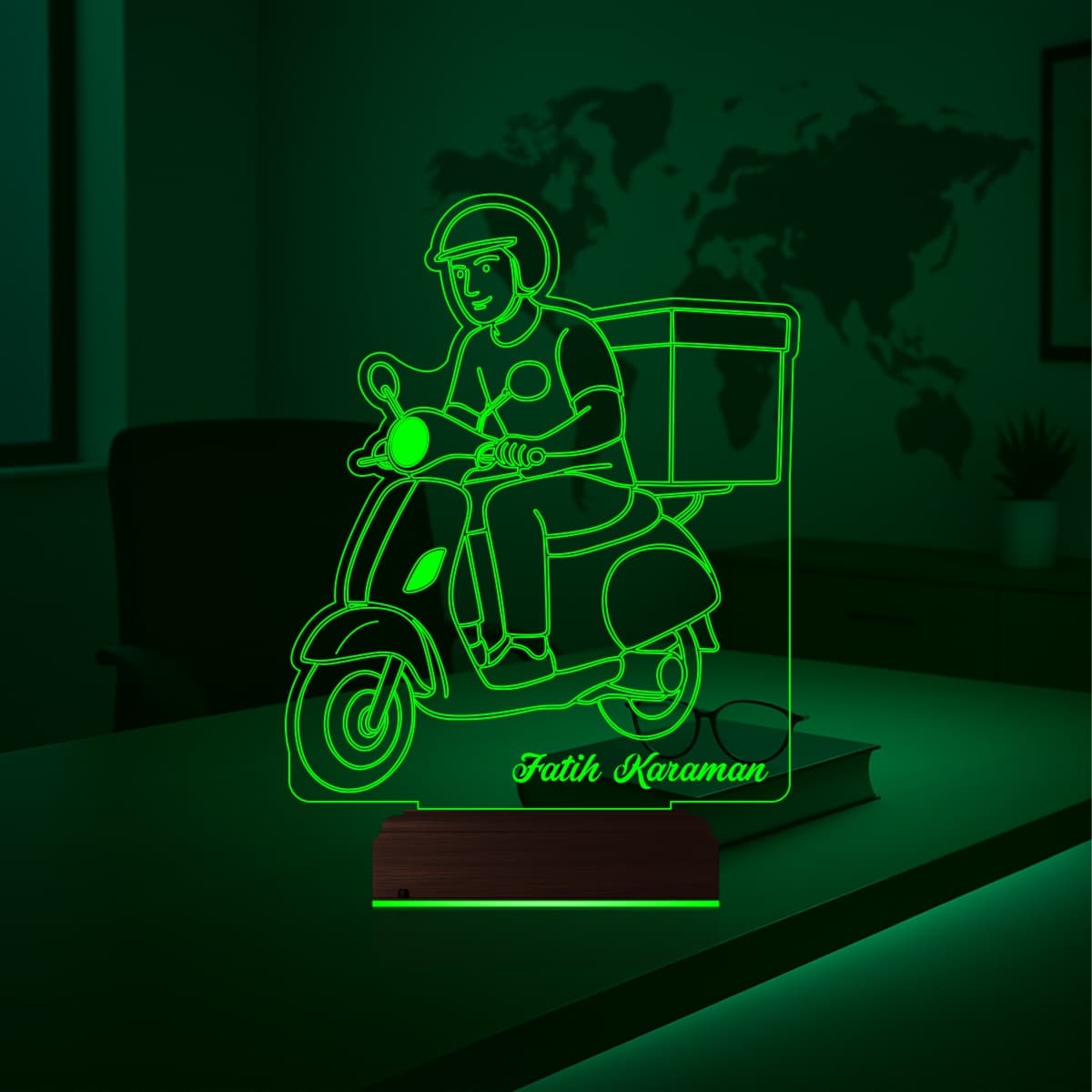 Курьер на скутере — 3D LED Ночник | Именной подарок 4