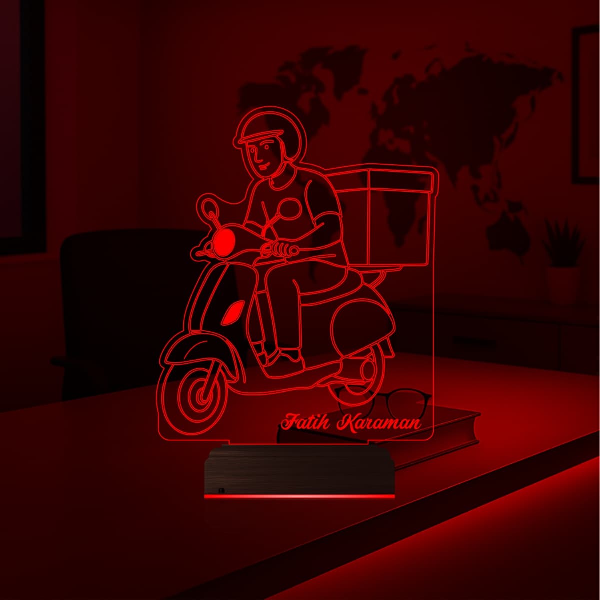 Курьер на скутере — 3D LED Ночник | Именной подарок 5