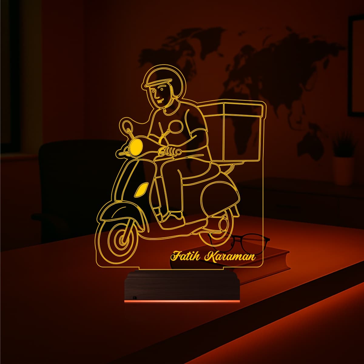 Курьер на скутере — 3D LED Ночник | Именной подарок 6