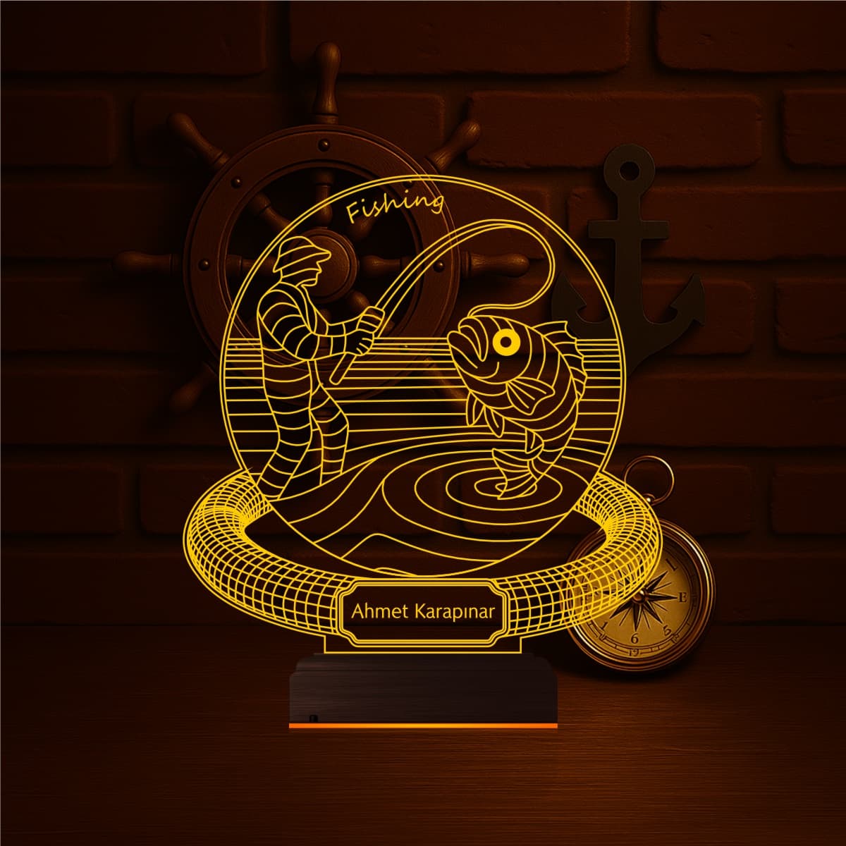 Рыбак на рыбалке — 3D LED Ночник | Именной подарок мужчине 2
