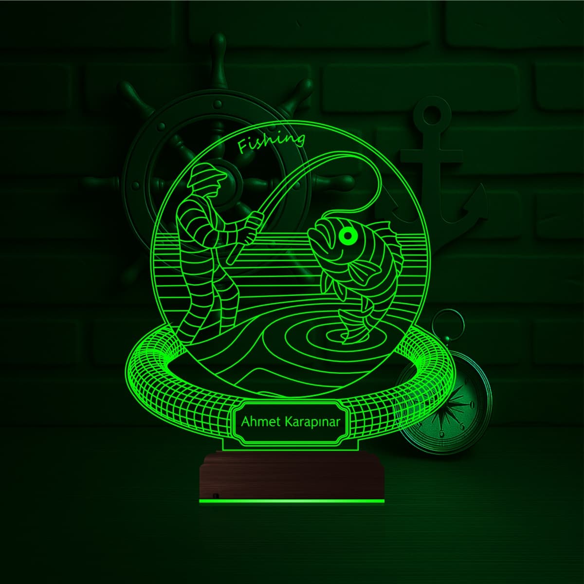 Рыбак на рыбалке — 3D LED Ночник | Именной подарок мужчине 3