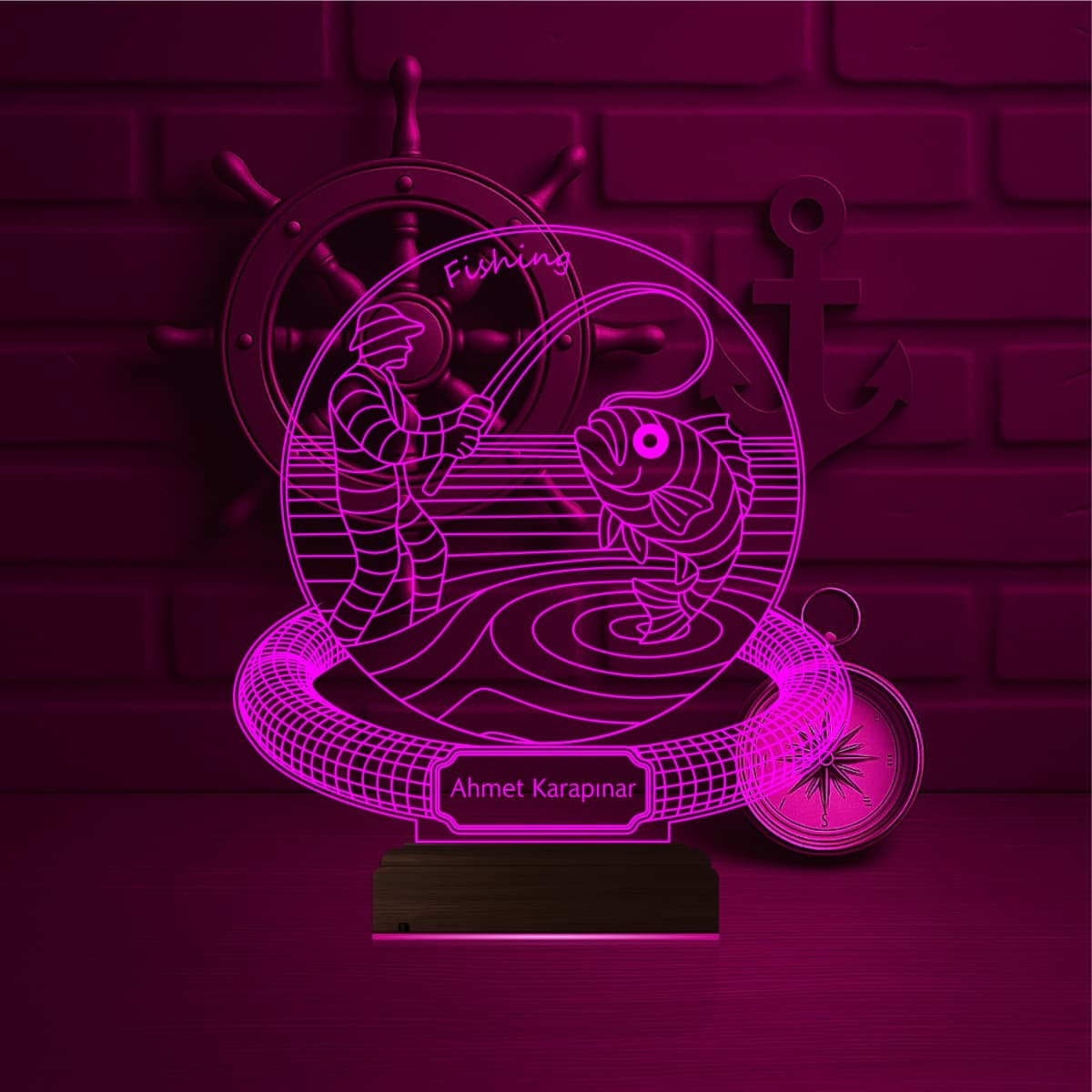 Рыбак на рыбалке — 3D LED Ночник | Именной подарок мужчине 4