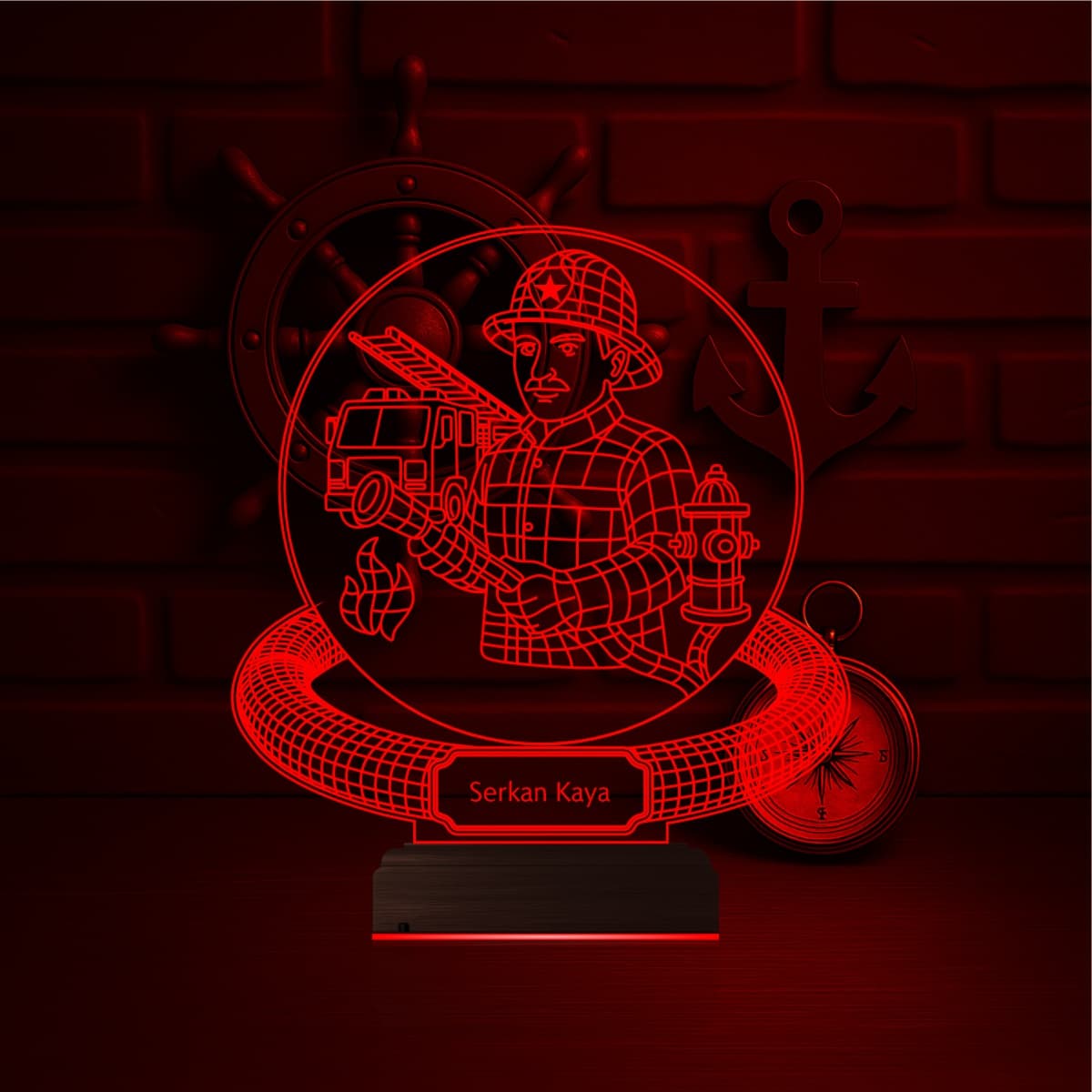 Пожарный с именем — 3D LED Ночник | Подарок мужчине 2