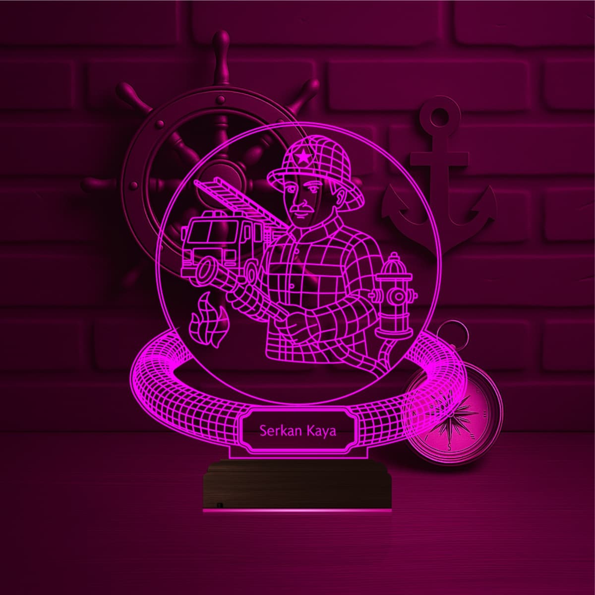 Пожарный с именем — 3D LED Ночник | Подарок мужчине 3