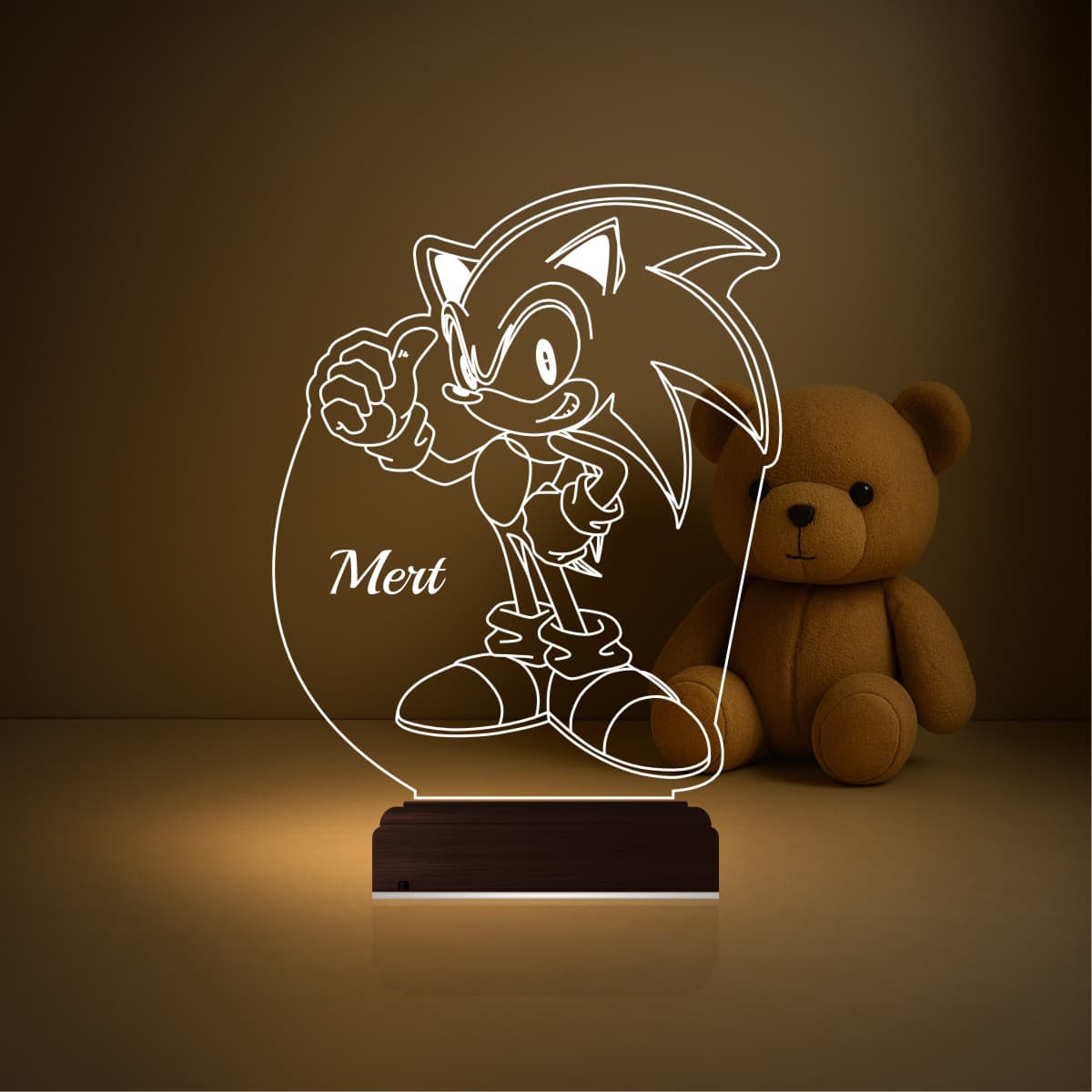 Соник с именем Mert — 3D LED Ночник | Подарок ребенку 5