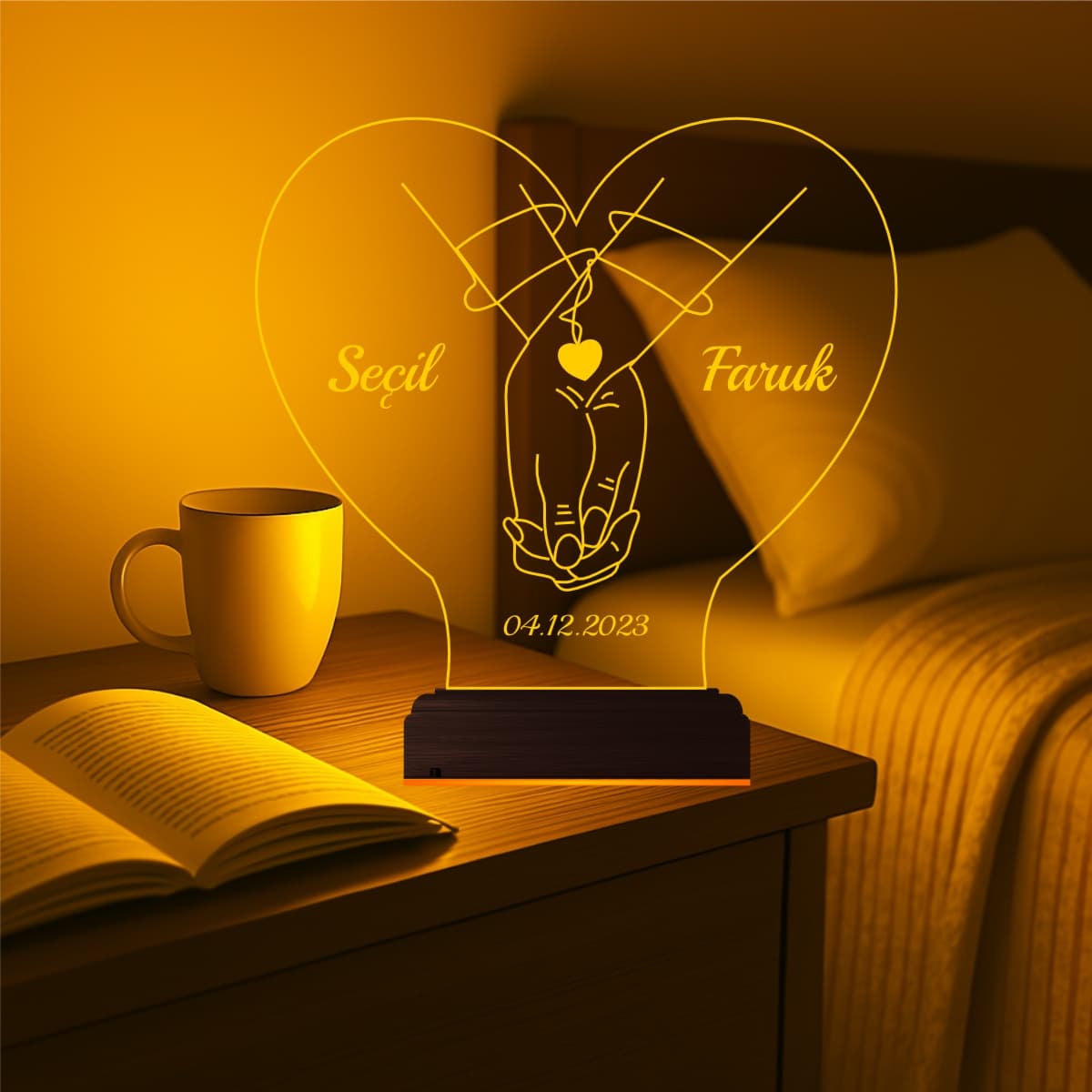 Сплетение рук в сердце — 3D LED Ночник | Подарок любимым 1