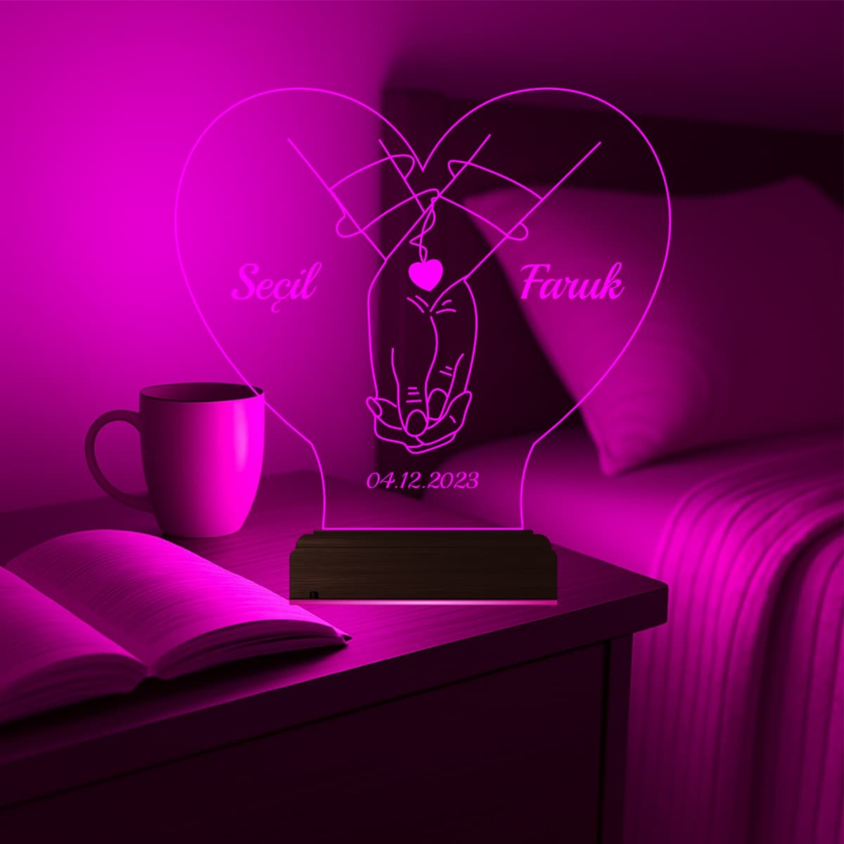 Сплетение рук в сердце — 3D LED Ночник | Подарок любимым 4