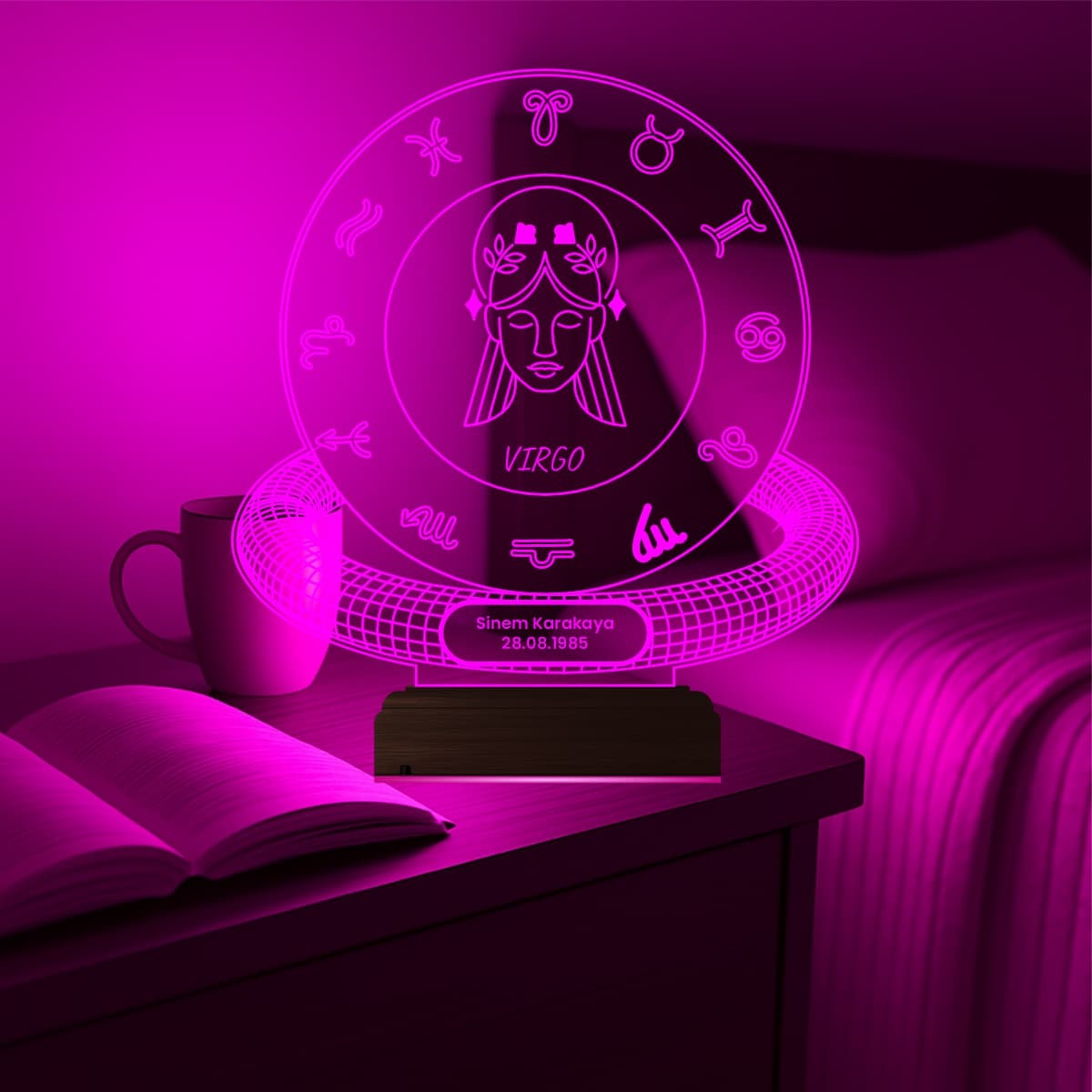 Дева 3D Ночник с именем и датой 3