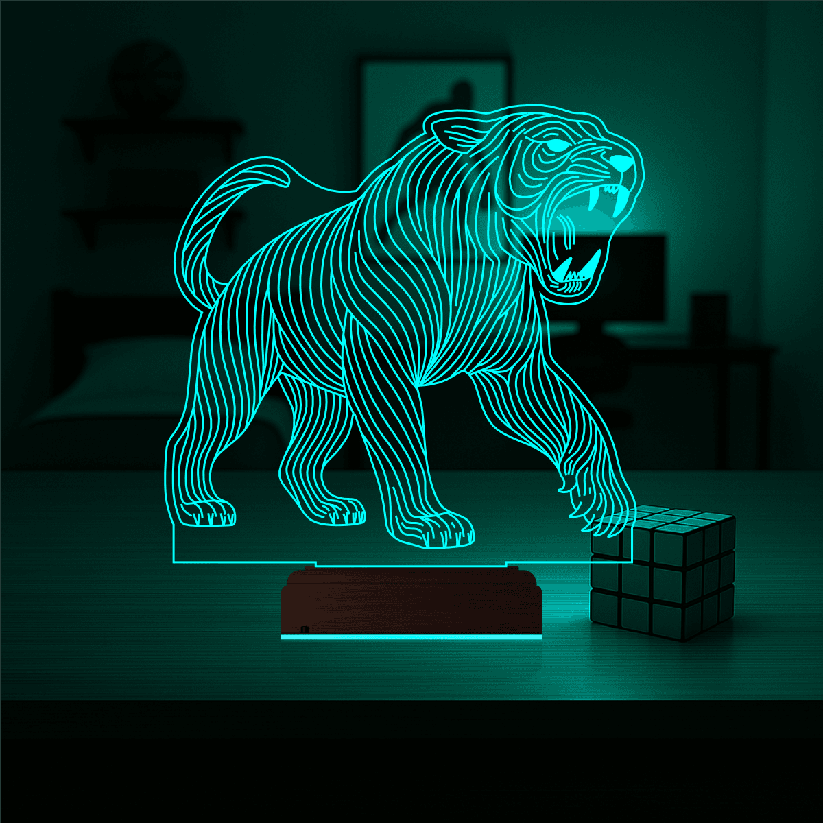 Именной подарок: 3d светильник тигр