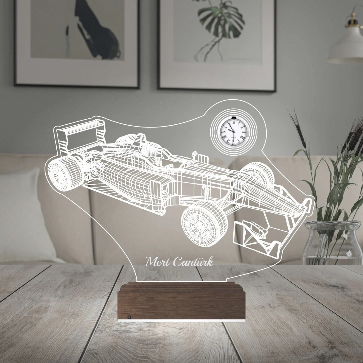 Именной подарок: 3d светильник "Болид F1" с часами