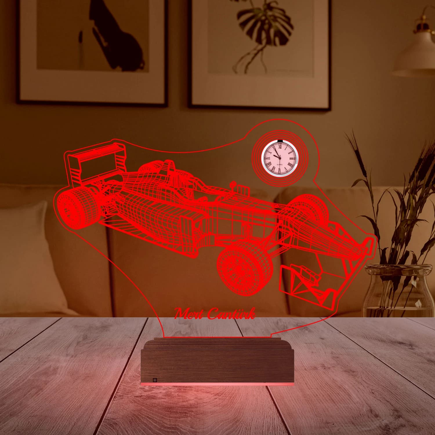 Именной подарок: 3d светильник "Болид F1" с часами